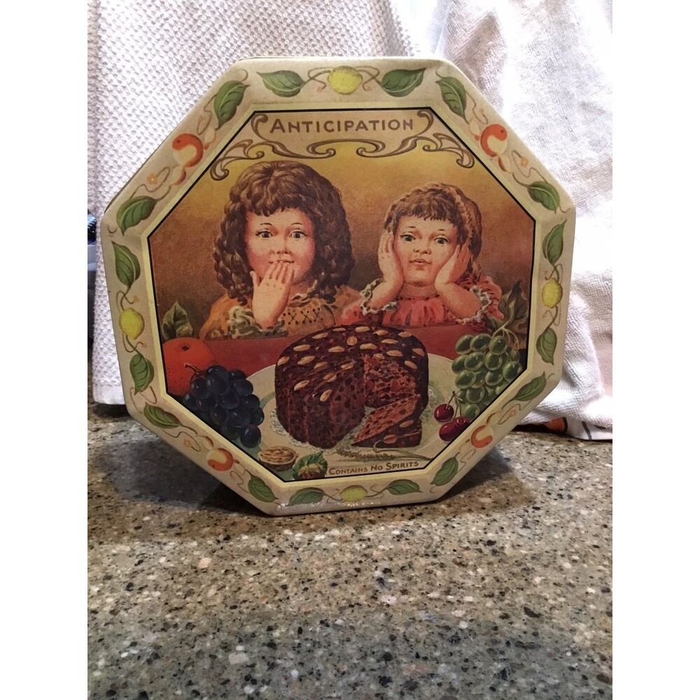 VTG Metal Tin Box Mommy’s Rich Fruity Cake Octagon Kitchen Decor Storage